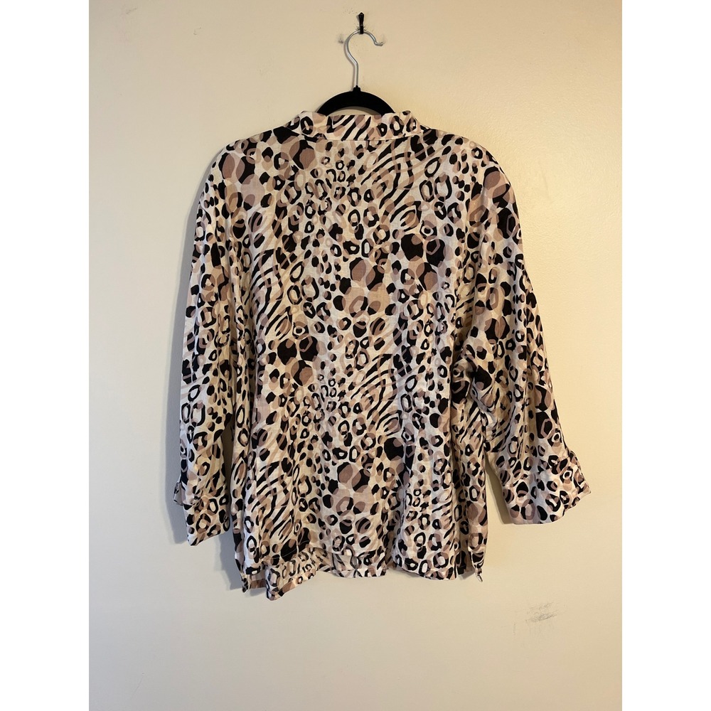 Carole Little Woman 3X Linen Animal Print Button Down Shirt Blouse - Picture 3 of 8